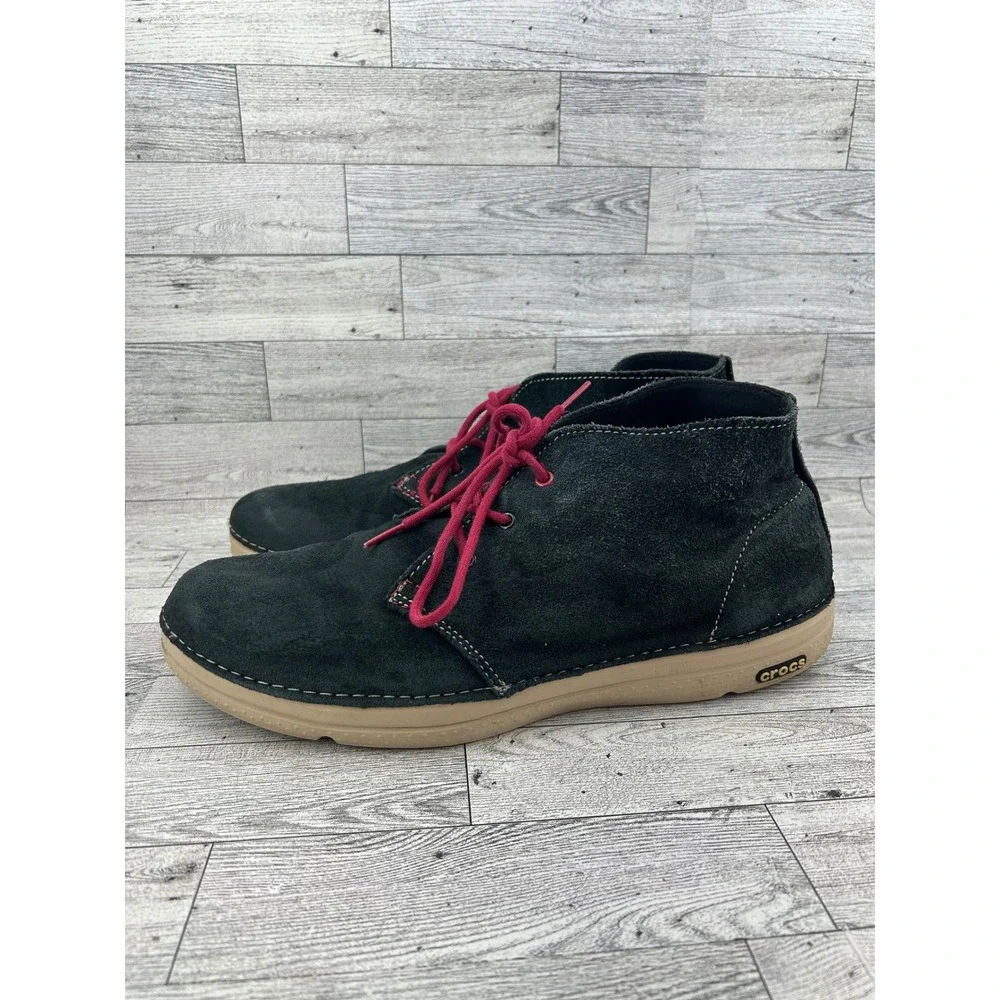 Crocs Men Desert Chukka Boots Charcoal Grey Suede Pink Laces 14669 Size 13